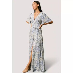 Baltic Born Verona Smocked Maxi Dress | White + Blue Print Size LL